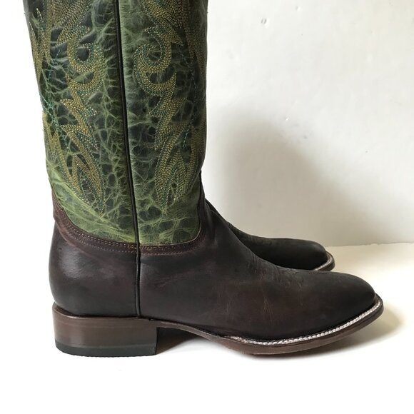 NEW Planet Cowboy Dig It Boots Mens 10.5 EE Brown Green Leather Square Toe NWOB - Picture 5 of 15